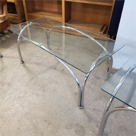 Retro Glass-Top Chrome Leg Coffee/End Table Set