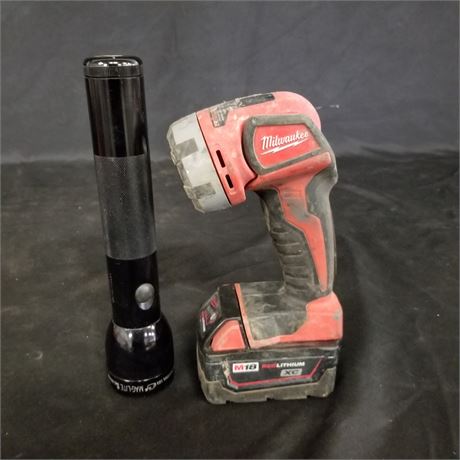 Milwaukee Cordless Work Light w/ Battery (No Charger) & MAG Lite