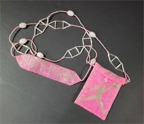 Native American Beaded Michael Jordan Medicine Pouch Necklace (pink)