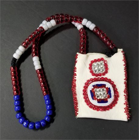 Native American Beaded Buck Skin Medicine Bag