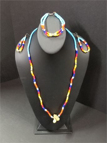 Native American Beaded Necklace, Earrings, & Bracelet Set