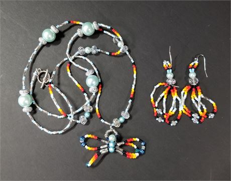 Native American Beaded Necklace & Earring Set