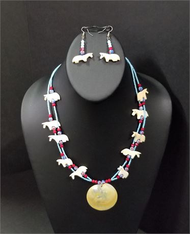 Native American Beaded Fetish Necklace & Earring Set