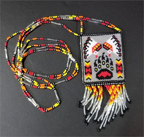 Native American Beaded Head Dress Bald Eagle Medicine Bag