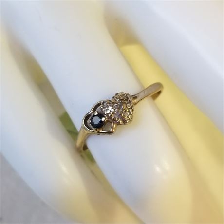10k Gold Double Heart & Sapphire Ring...Sz 7
