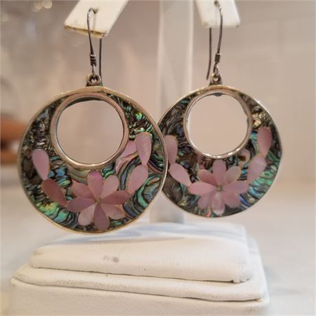Sterling Inlaid Mother of Pearl 1" Earings