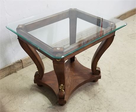 Glass Top Wood Accent Table...26x24x24