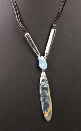 Designer Leather, Turquoise, & Silver Necklace