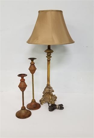 Fancy Metal Table Lamp & Candle Stands