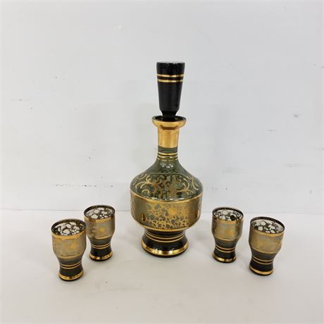 Vintage Cordial Liquor Bottle & Glass Set