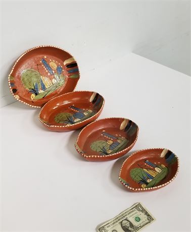 4 Stackable Terra Cotta Painted Bowls