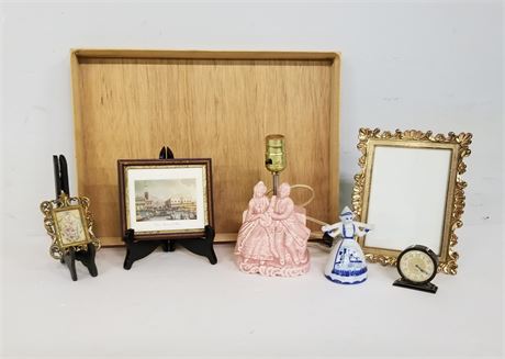 Assorted Vintage Collectibles with Wood Tray