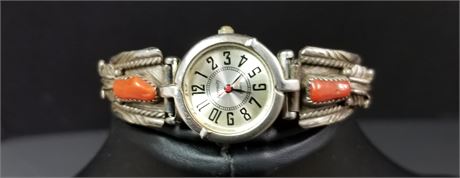 Very Nice Sterling Silver & Coral Watch Band