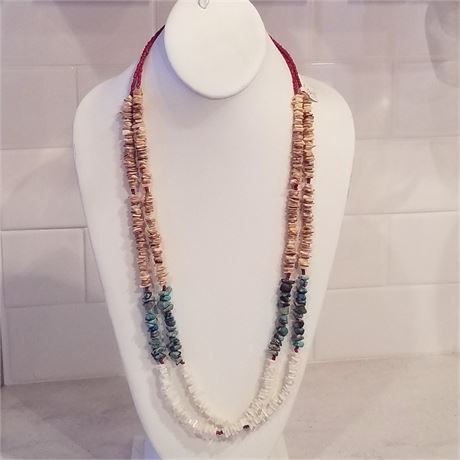 Beaded Turquoise & Heishi Shell Double Strand Necklace