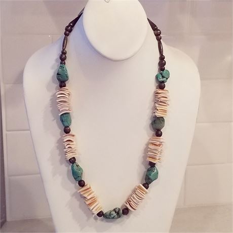 Turquoise Nugget & Heishe Shell Necklace