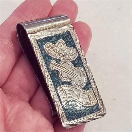 Inlaid Turquoise Money Clip...Marked