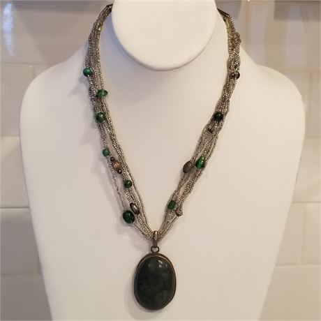 Beaded Dark Green Stone Necklace