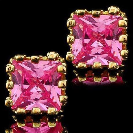 14KT High Quality Yellow Gold Plated  Pink Zircon German Silver Stud Earrings
