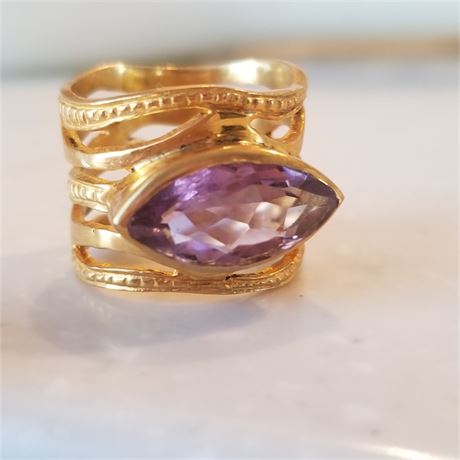 18k Gold Plated Amethyst Cocktail Ring...Sz 7