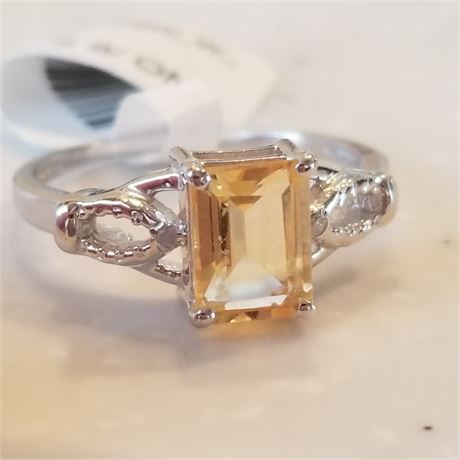 925 Sterling Silver 1.44 CT Citrine & Diamond Cocktail Ring..Sz 8 New!