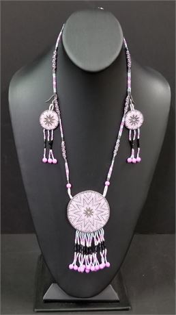 Native American Beaded Necklace & Earrings