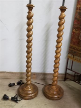 Pair of Spindle Wood Style Telescopic Floor Lamps...56" & 76"