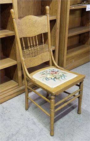 Refinished Vintage Embroidered Hardwood Chair