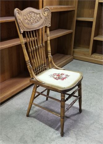 Refinished Vintage Embroidered Hardwood Chair