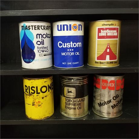 Vintage Metal & Paper Oil Cans...Full