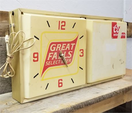 Vintage Great Falls Select Lighted Clock..Does NOT Work...Has Some Cracks..24x12