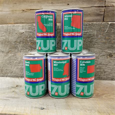 Vintage 7up State Cans