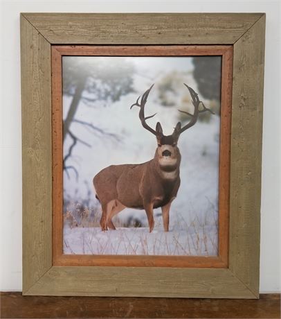 Barn Wood Framed Buck Deer Print-24x26