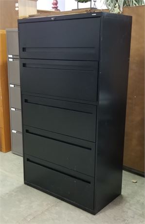 Hon 5 Drawer Metal File Cabinet w/ Key-36x19x67 (black)