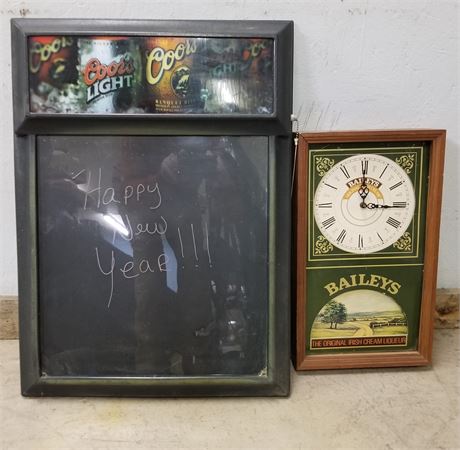 Coors LIght Message Board & Baileys Clock...Will NOT Light Up...24x29