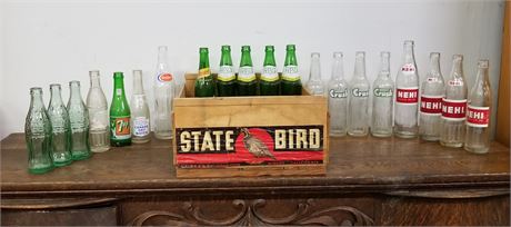 Vintage Soda Bottles & Wood Crate