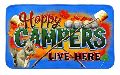 Happy Campers Live Here Squirrel Roasting Campfire Welcome Door Mat