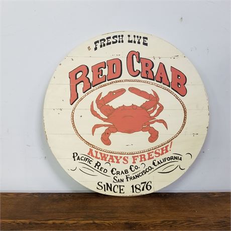 Wood 'Red Crab" Repro Sign...24" Diameter