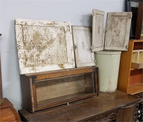 Vintage Hoosier Doors/Barristers Cabinet/Metal Container