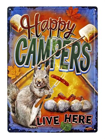 "Happy Campers Live Here" RV Metal Sign