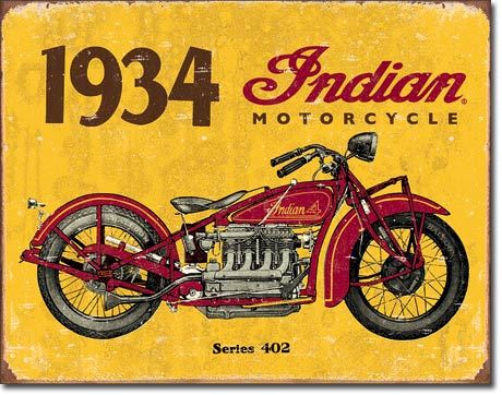 '1934 Indian Motorcycle" Metal Sign - Repro