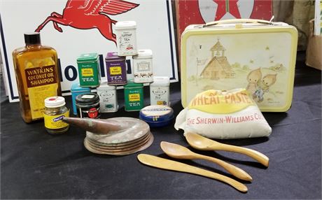 Vintage Tins, Glass, Copper, & Lunch Pail