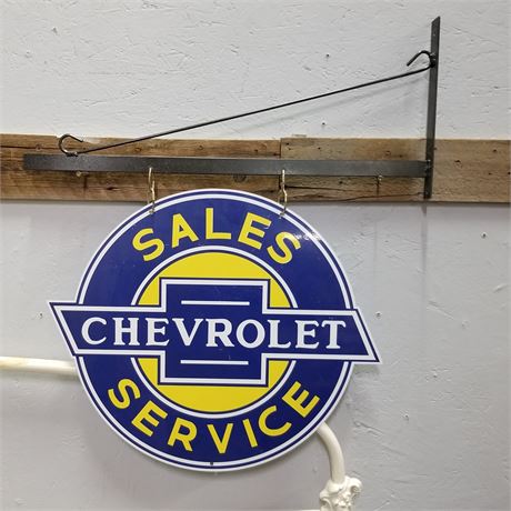 Chevy Sales Repro Sign w/ Metal Hanger - 21" Diameter