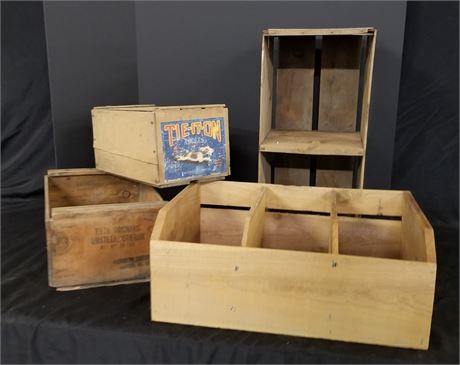 4 Collectible Wood Crates