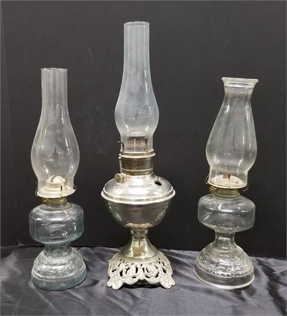 Antique Oil Lamp Trio