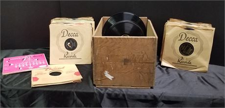 Vintage 10" Records & Wood Crate