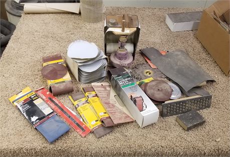 Assorted Sandpaper, Belts, and Disks