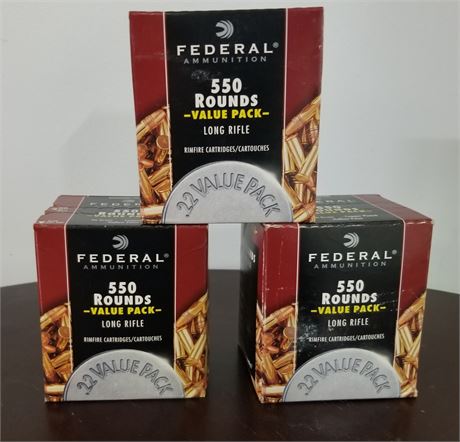 3 Boxes Federal .22 LR Ammo - 1650 Rounds Total