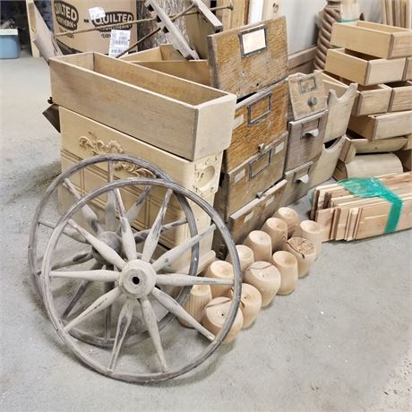 Vintage Roll Top and Sewing Machine Drawers..wagon wheels not included!