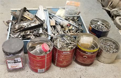 Assorted Vintage Drawer Hardware, Brackets, and Screws