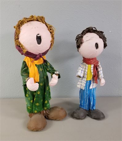 2 Folk Art Style Paper Mache Carolers